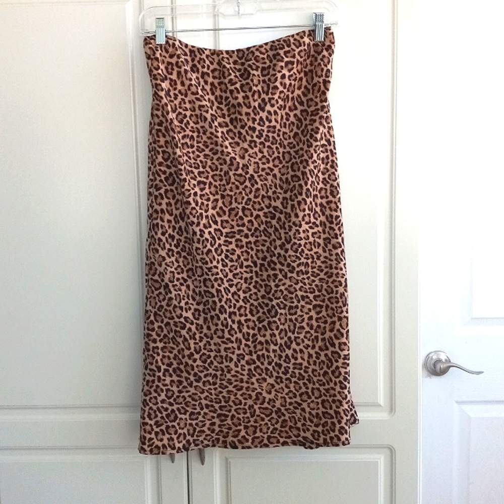 Leopard Print Midi Skirt - Brown